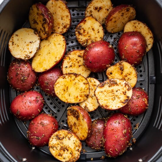 Roasted potatoes in an air fryer.