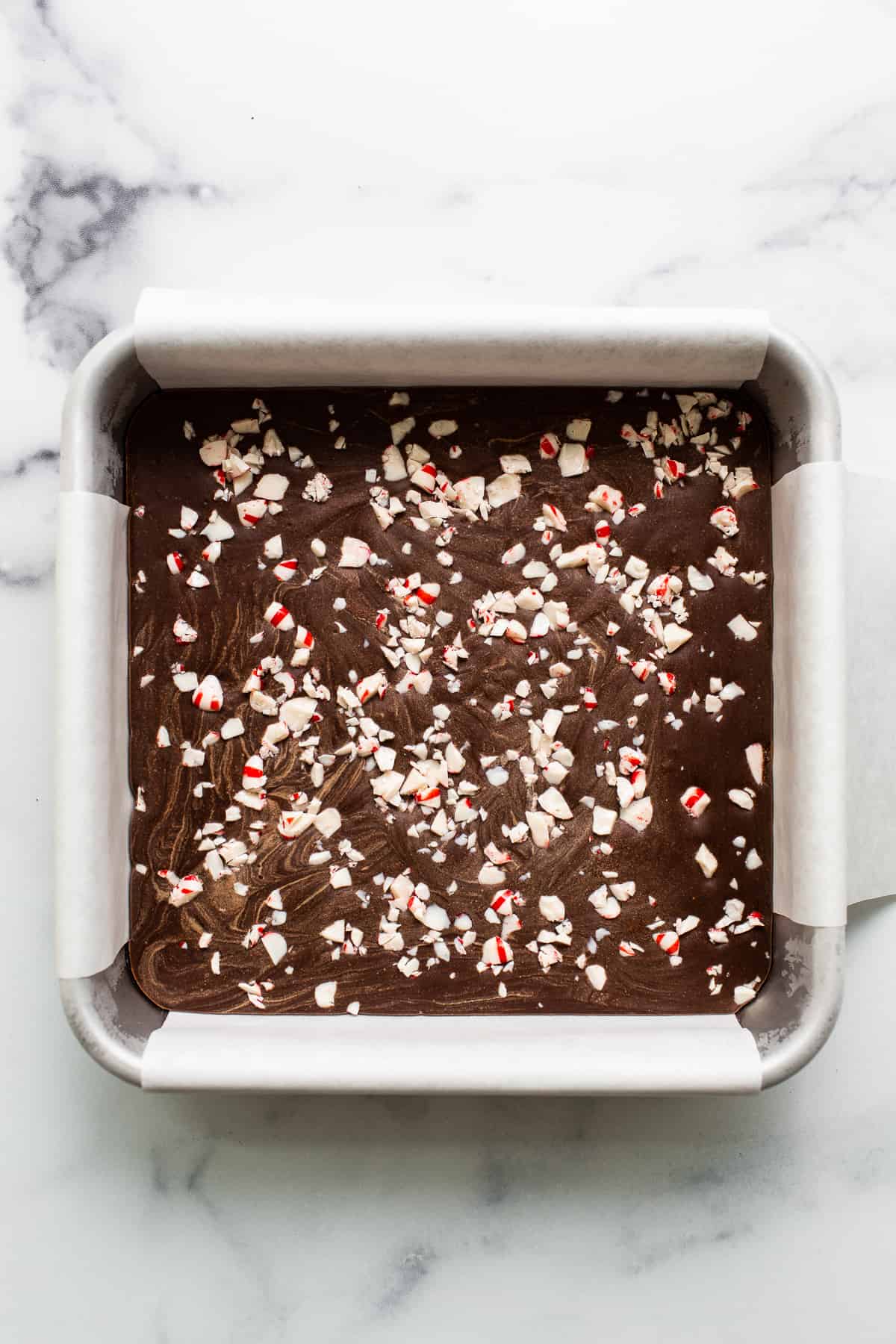 Freezer fudge with peppermints on top. 