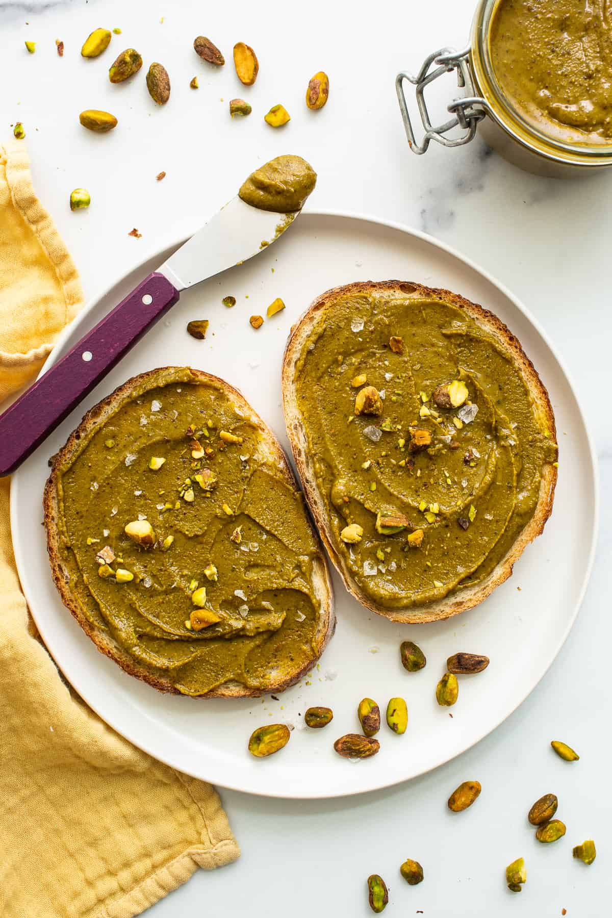 Pistachio butter on toast. 