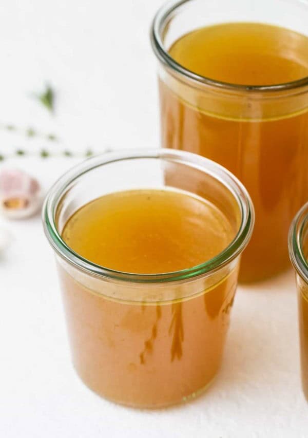 Turkey stock in a jar.