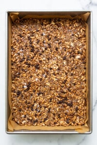 Nut and coconut bars in a 9x13-inch pan.