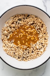 Melted brown rice syrup with brown rice.