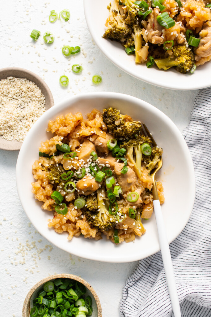 Orange Chicken Casserole in bowl.