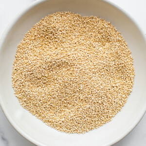 Toasted quinoa in a bowl.