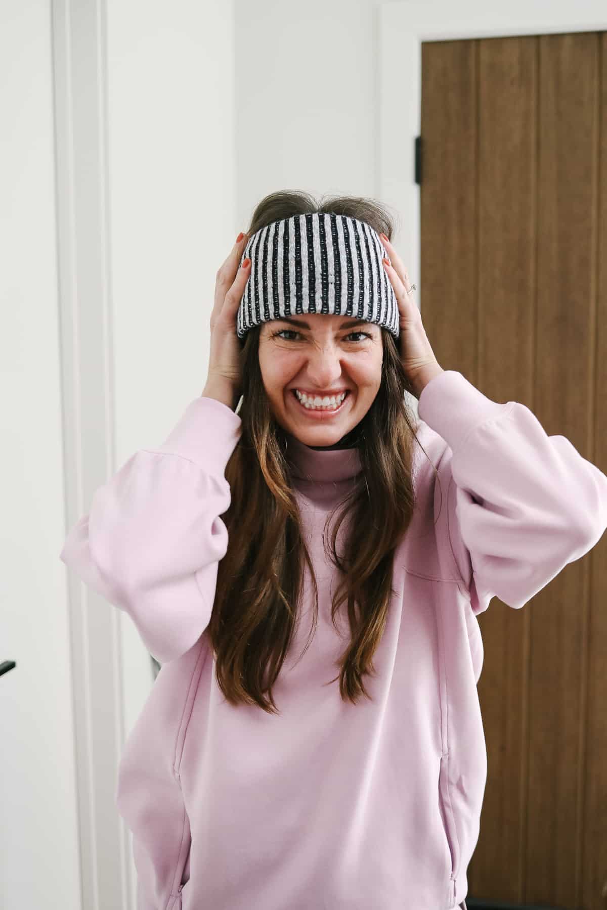 Woman wearing a cold weather headband.