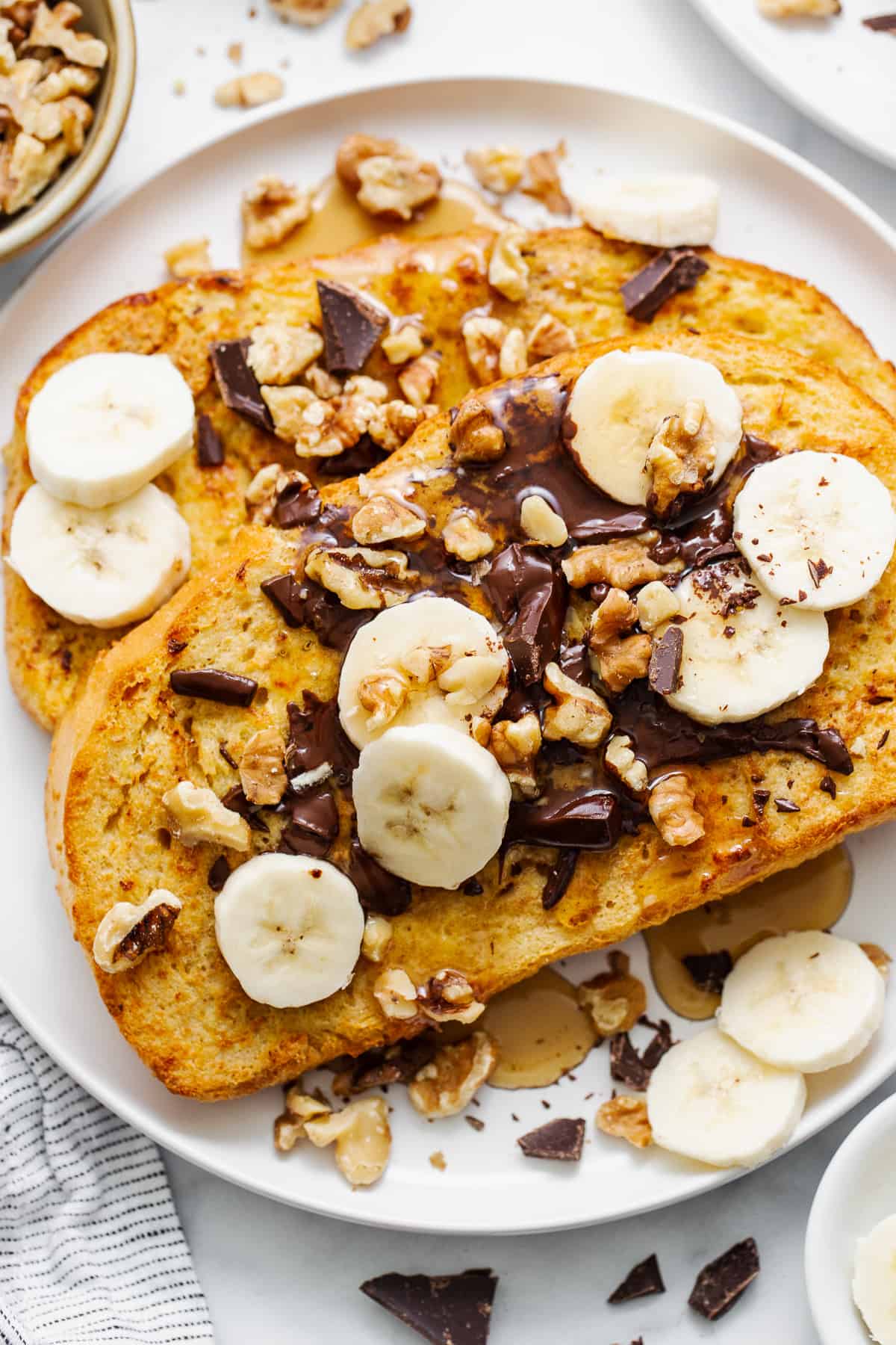 Air fryer chunky monkey french toast in a plate.