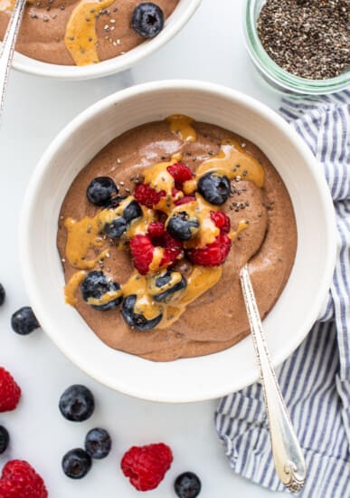 Blended chia seed pudding in a bowl.