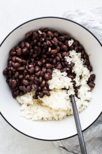 Black beans and rice in a bowl.