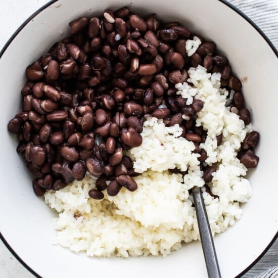 Black beans and rice in a bowl.