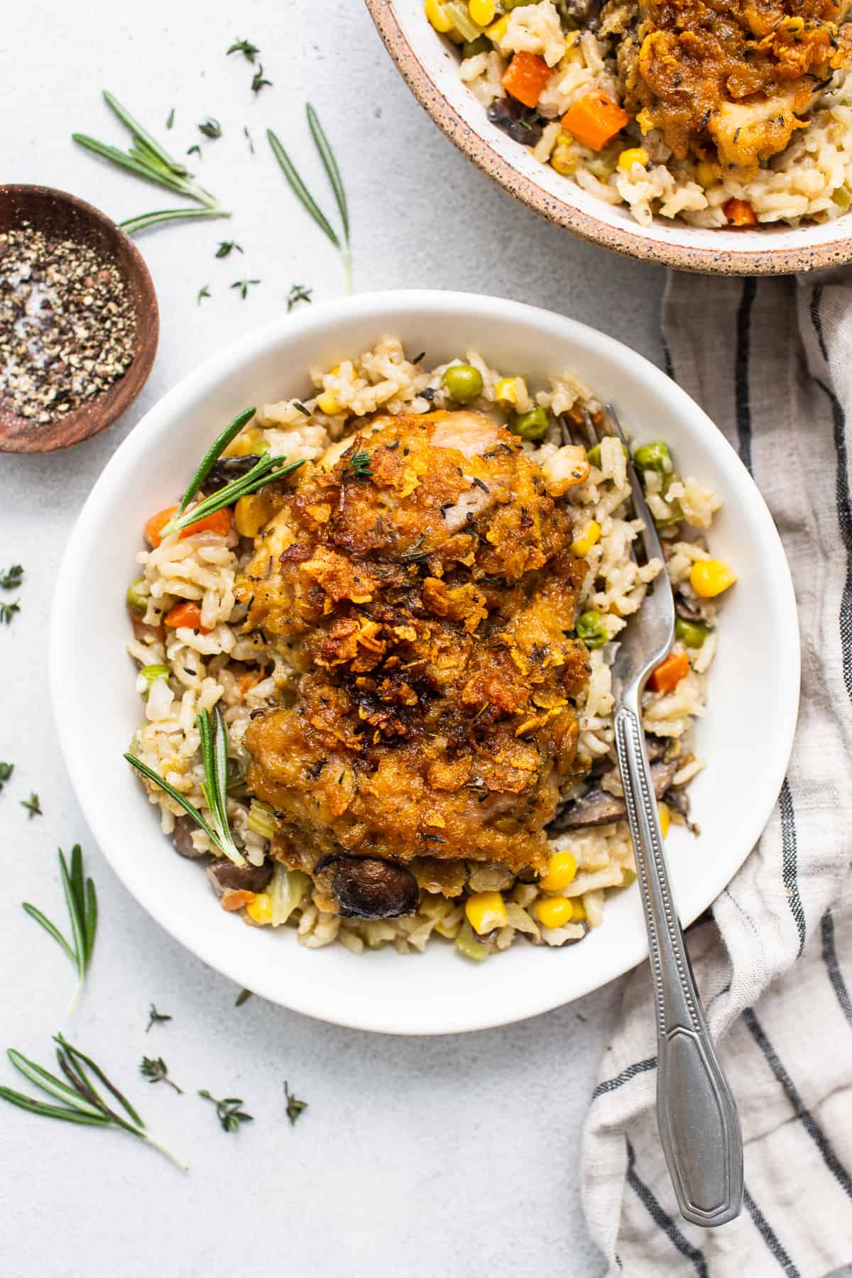 Bowl of chicken pot pie skillet.