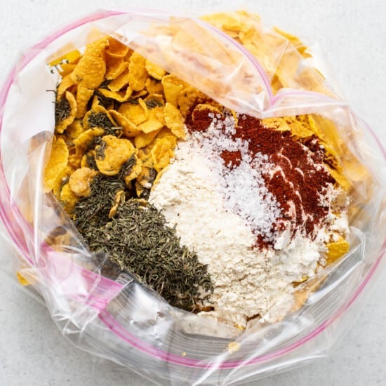 A plastic bag filled with various ingredients.