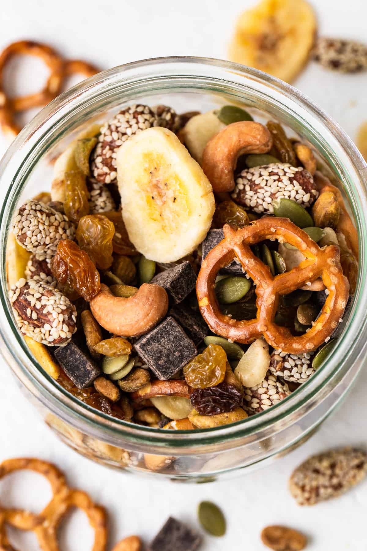 Homemade trail mix in a jar.