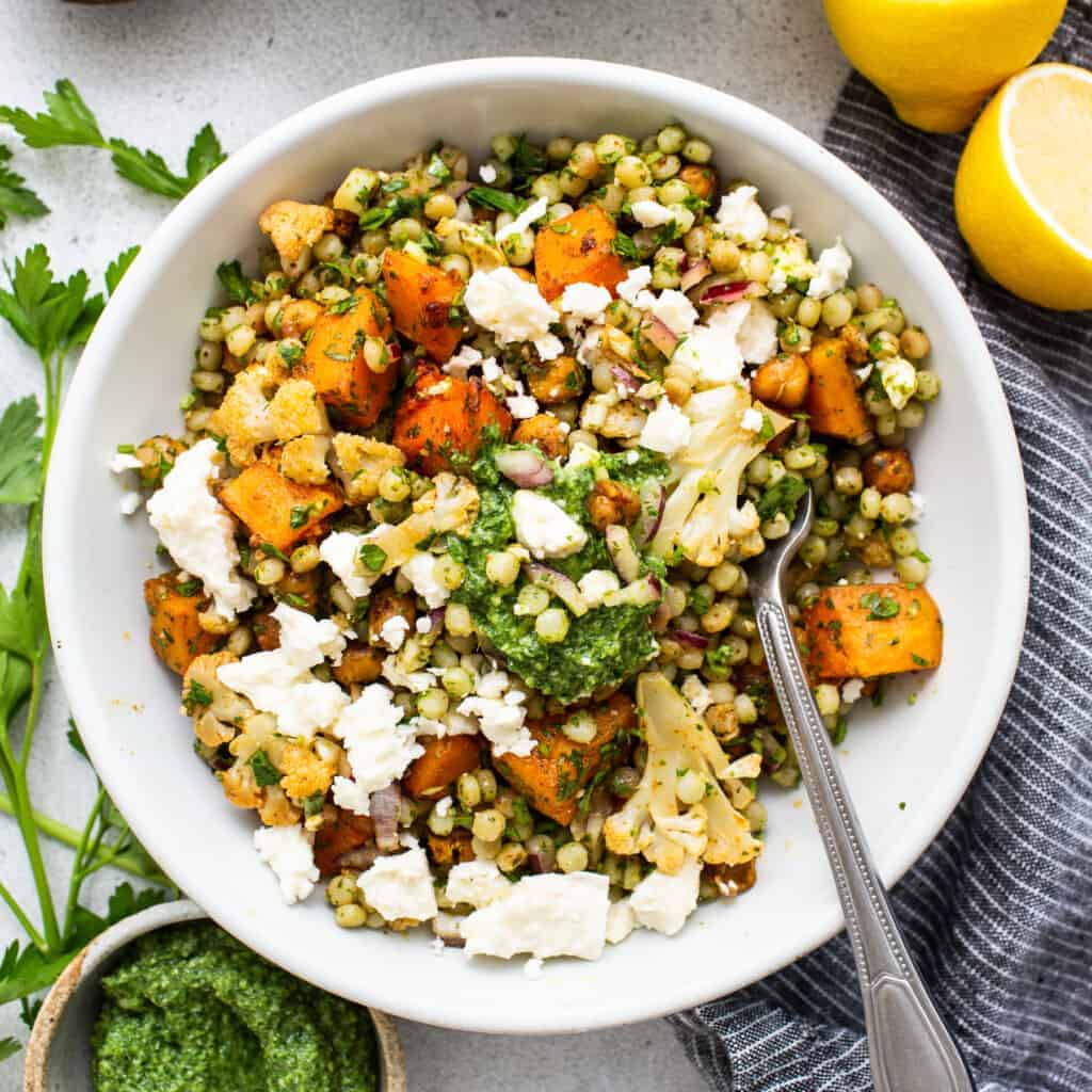 Israeli Couscous Salad (Serve Warm or Cold!) - Fit Foodie Finds