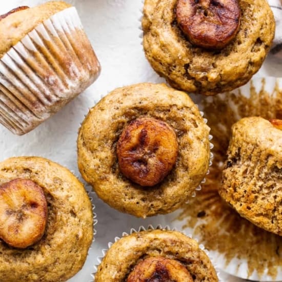 Banana muffins on a white plate.