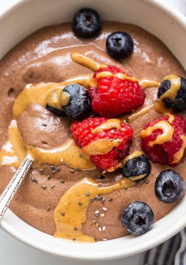 Blended chia seed pudding in a bowl.