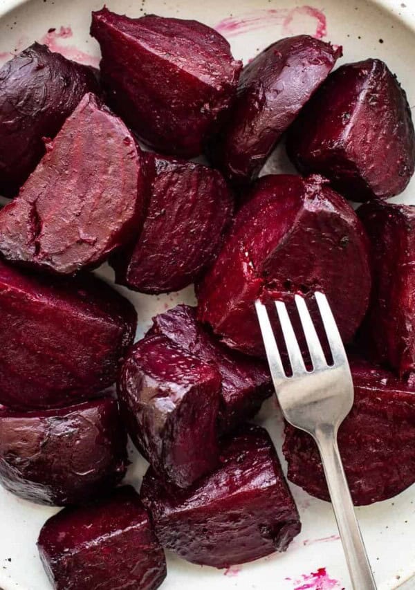Sliced beets on a plate.