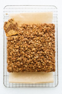 Coffee cake on a cooling rack.