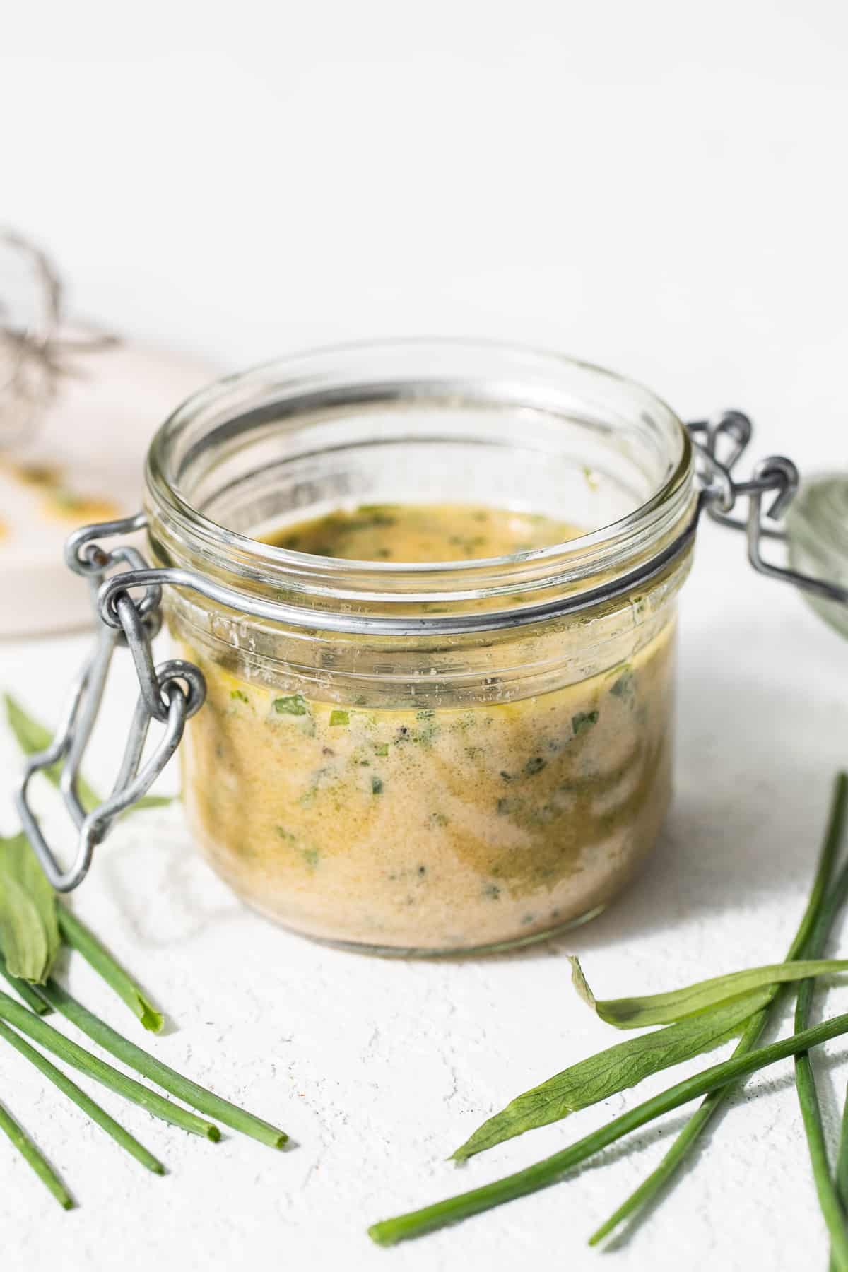 hummus dressing in jar.