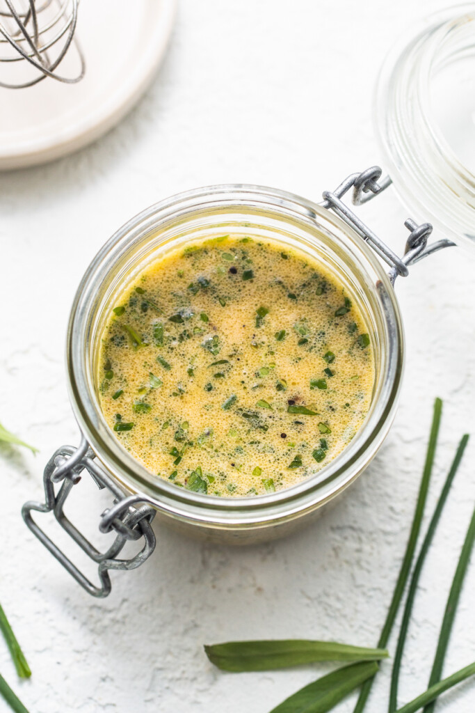 hummus dressing in jar.