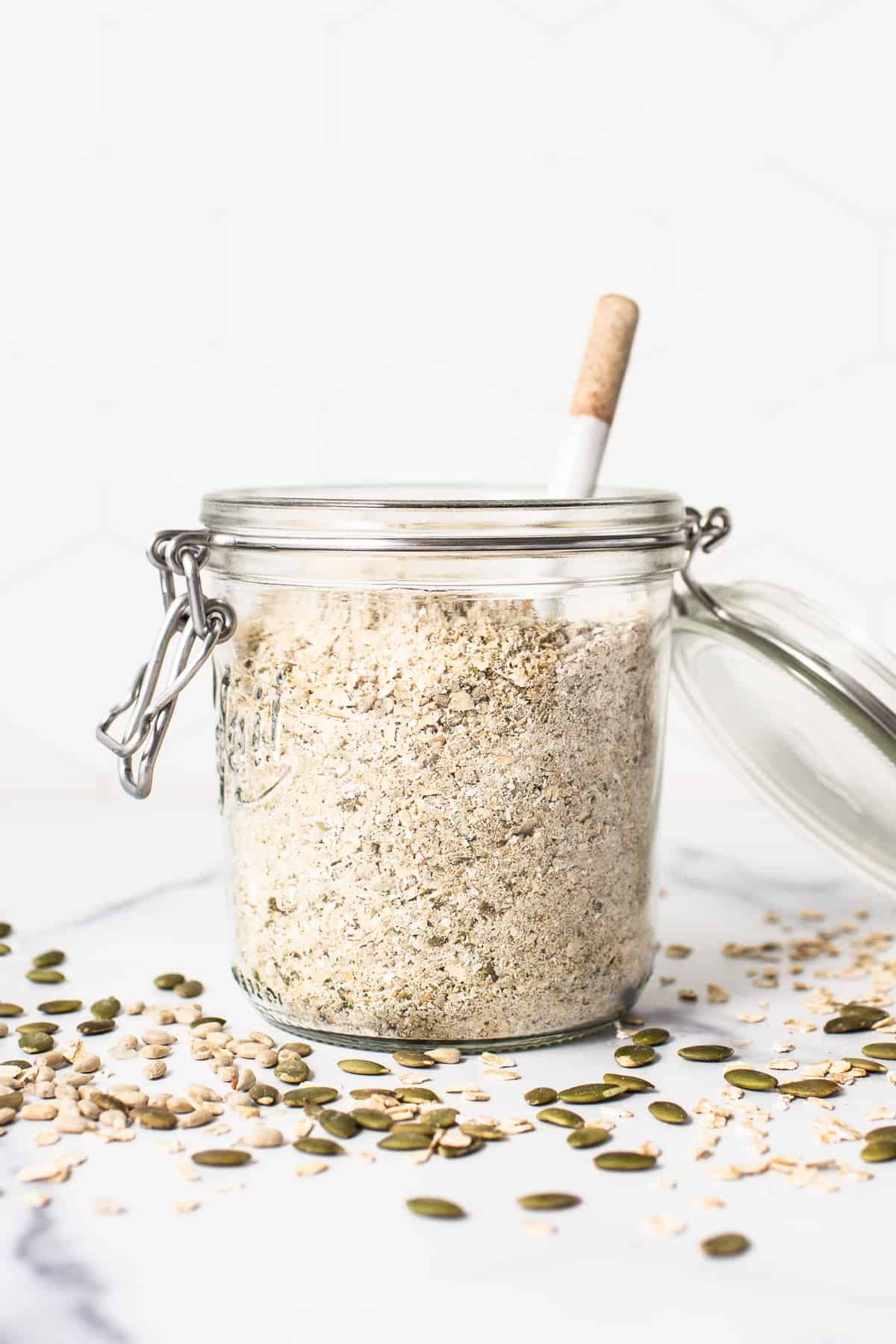 Porridge mix in a jar. 