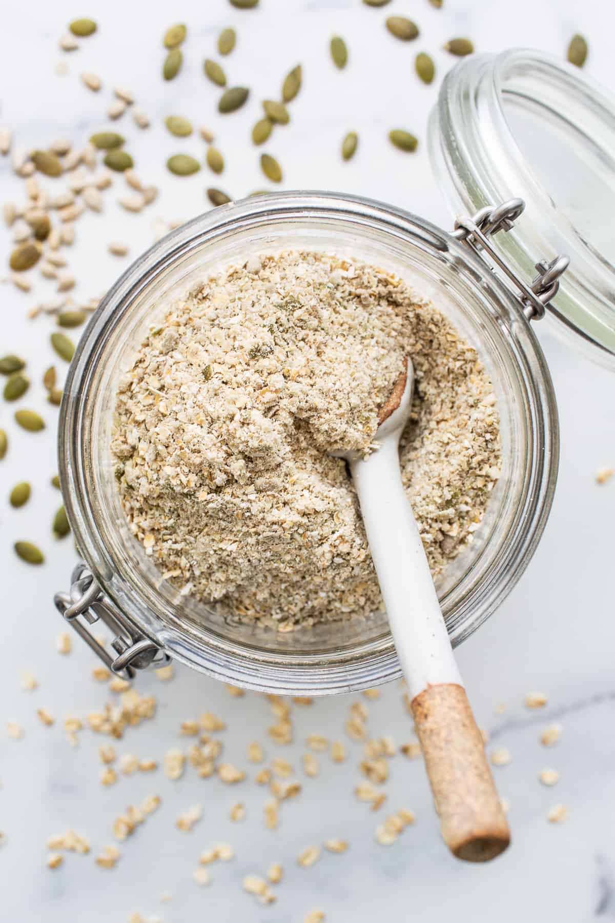 Porridge mix in a jar. 