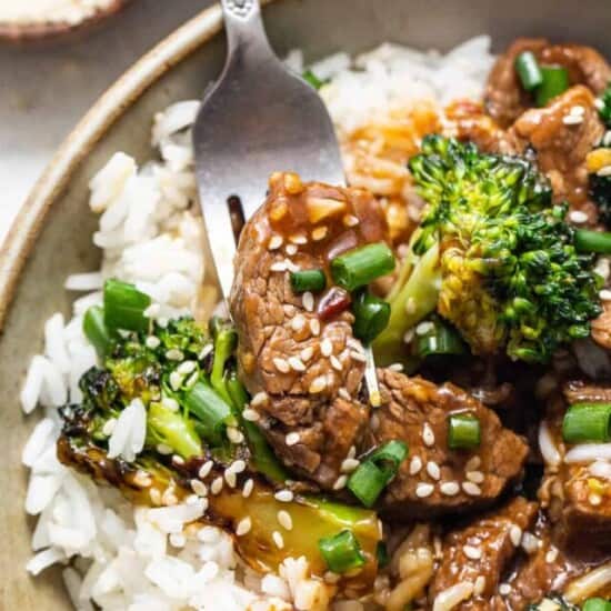 bowl of beef and broccoli stir fry