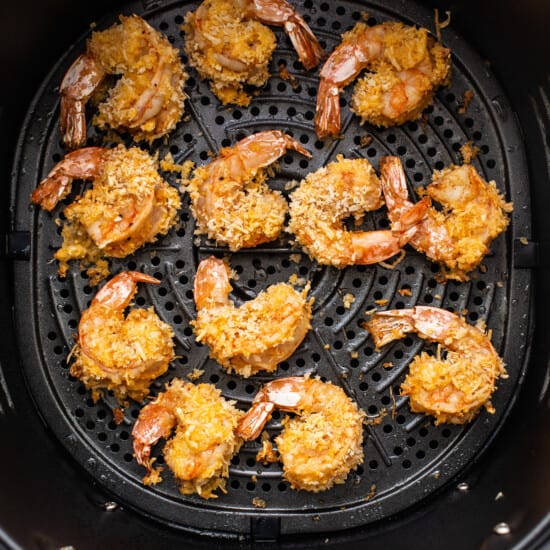 Fried shrimp in an air fryer.