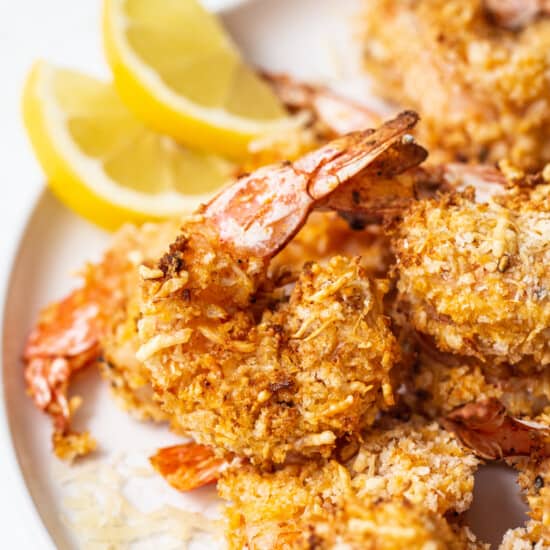 Air fryer shrimp on a plate.