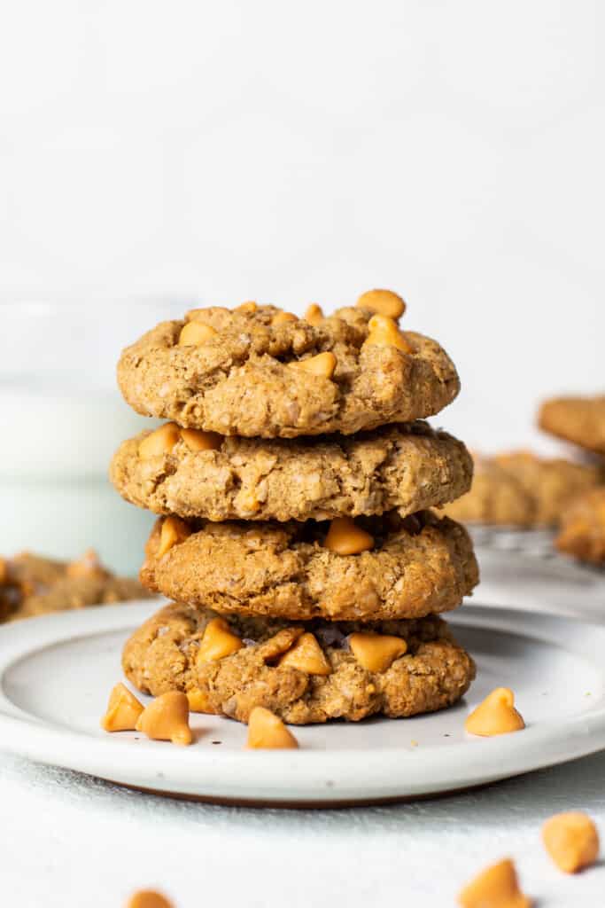 stack of cookies on plate.