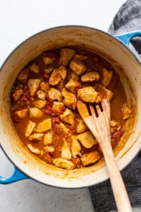 cooking chicken in balsamic in large pot.