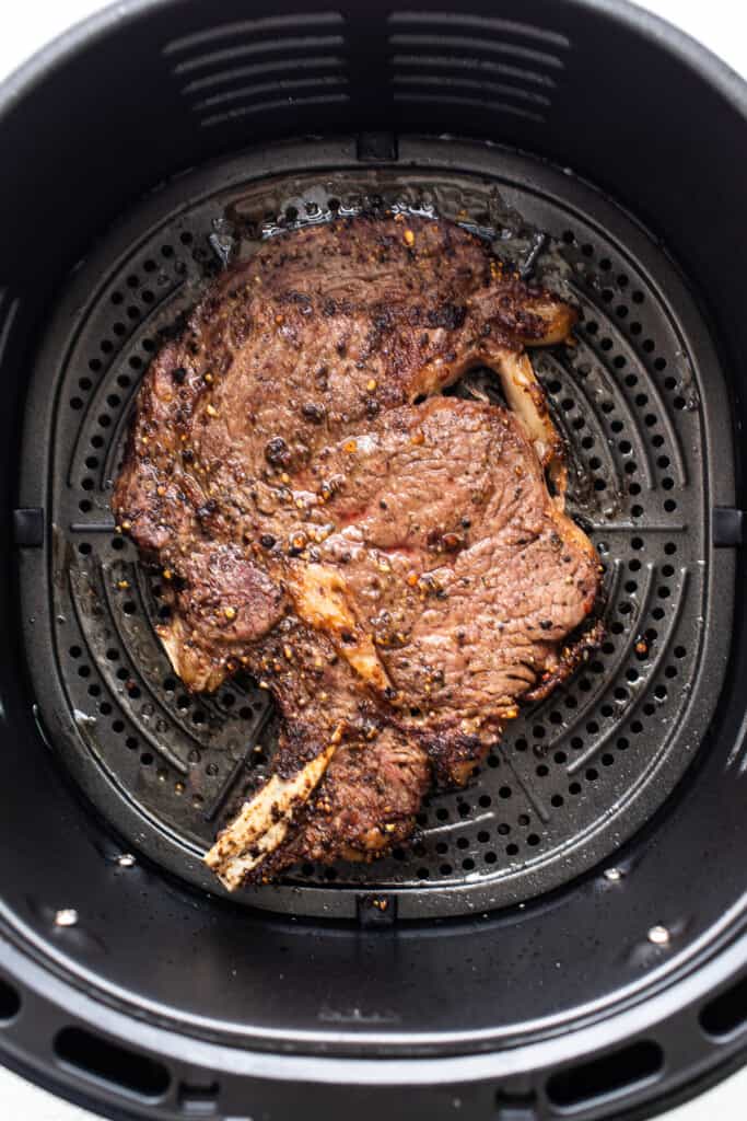 Cooked steak in the air fryer.