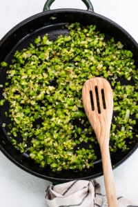 green onions in skillet.