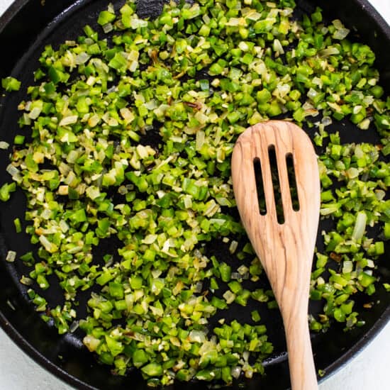 green onions in skillet.