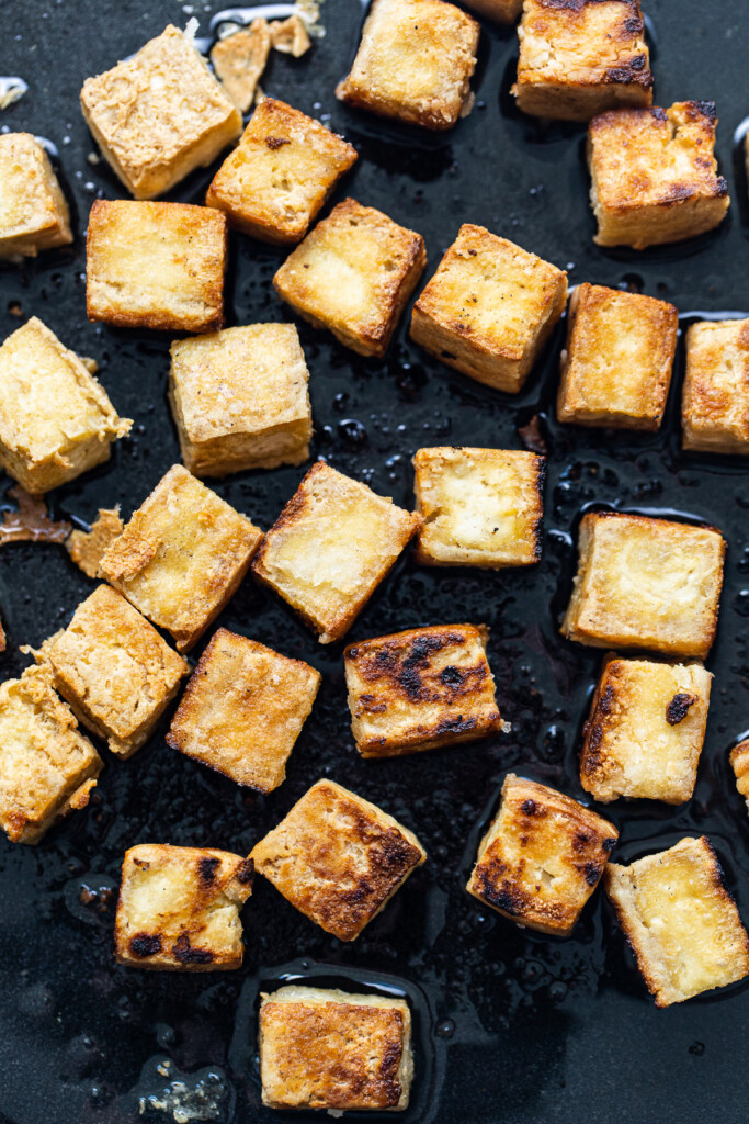 Fried tofu in the pan.