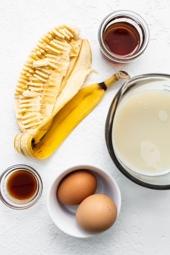 Ingredients for tres leches baked oatmeal in bowls.