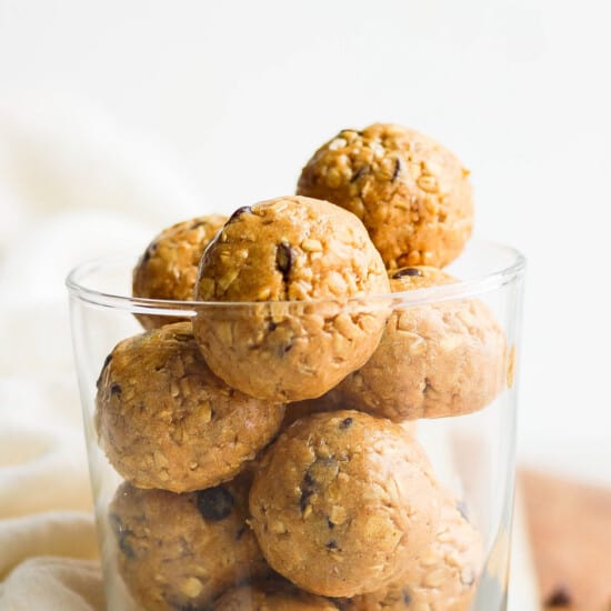 collagen cookie dough bites in glass.