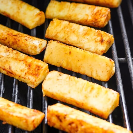 a close up of some food on a grill.