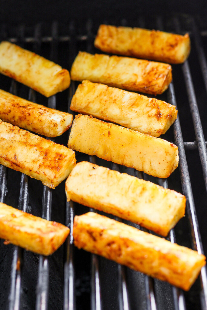 a close up of some food on a grill.