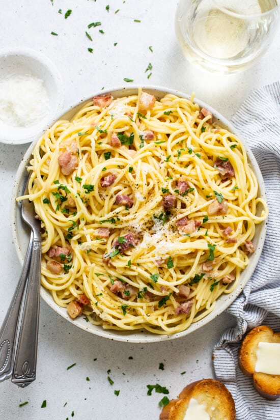 Simple Pasta Carbonara - Fit Foodie Finds