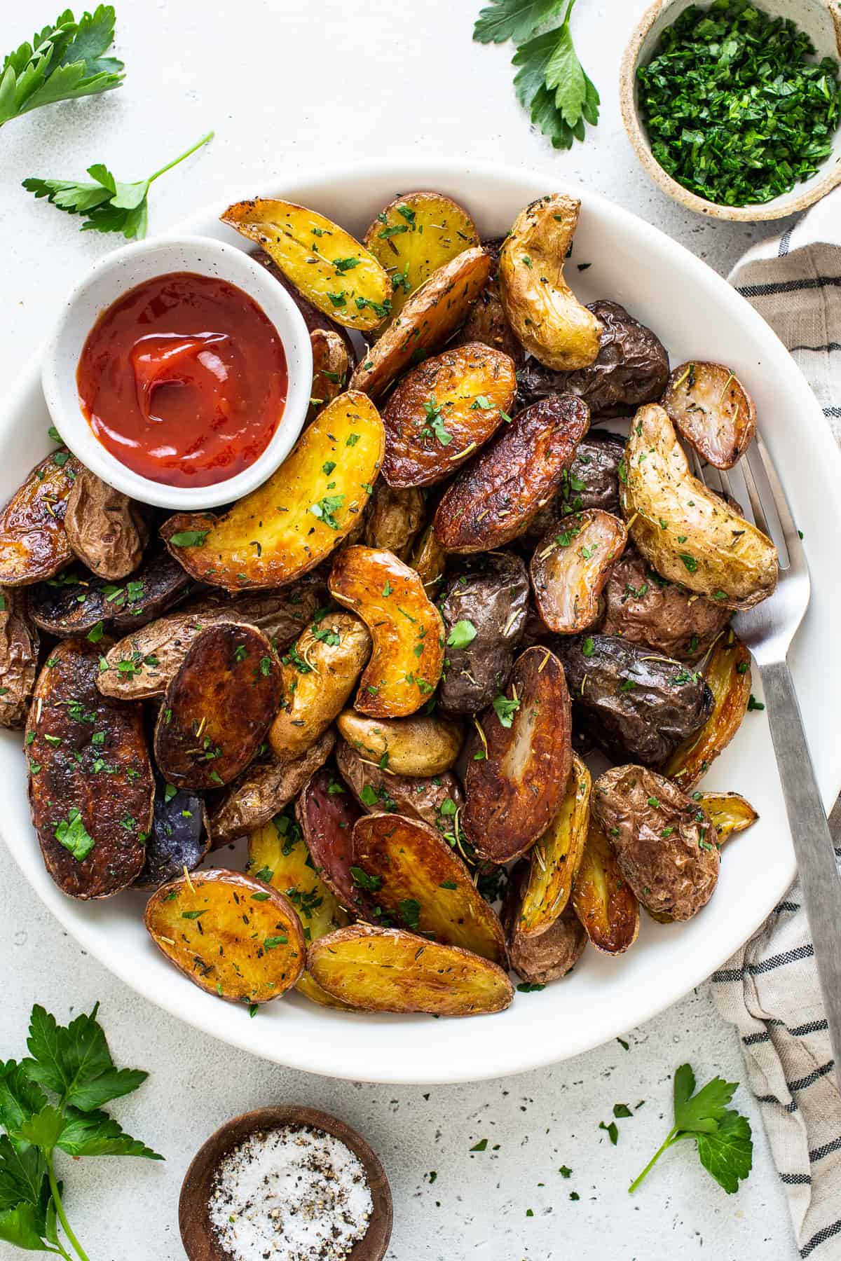 bowl of roasted potatoes.