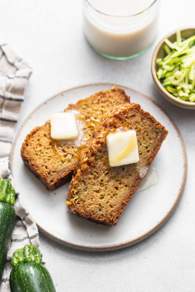 a white plate topped with two slices of bread.