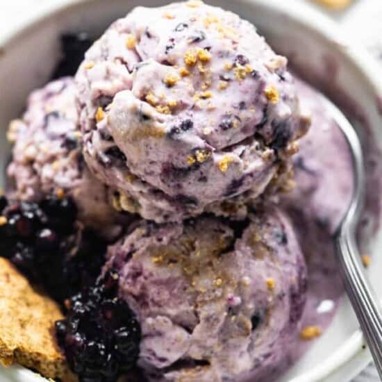 blackberry ice cream in bowl.