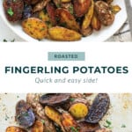 Roasted fingerling potatoes on a plate.