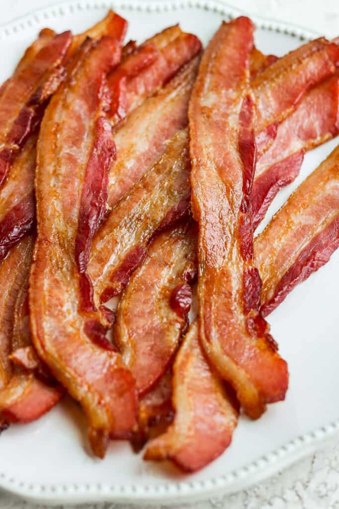 bacon on a white plate.