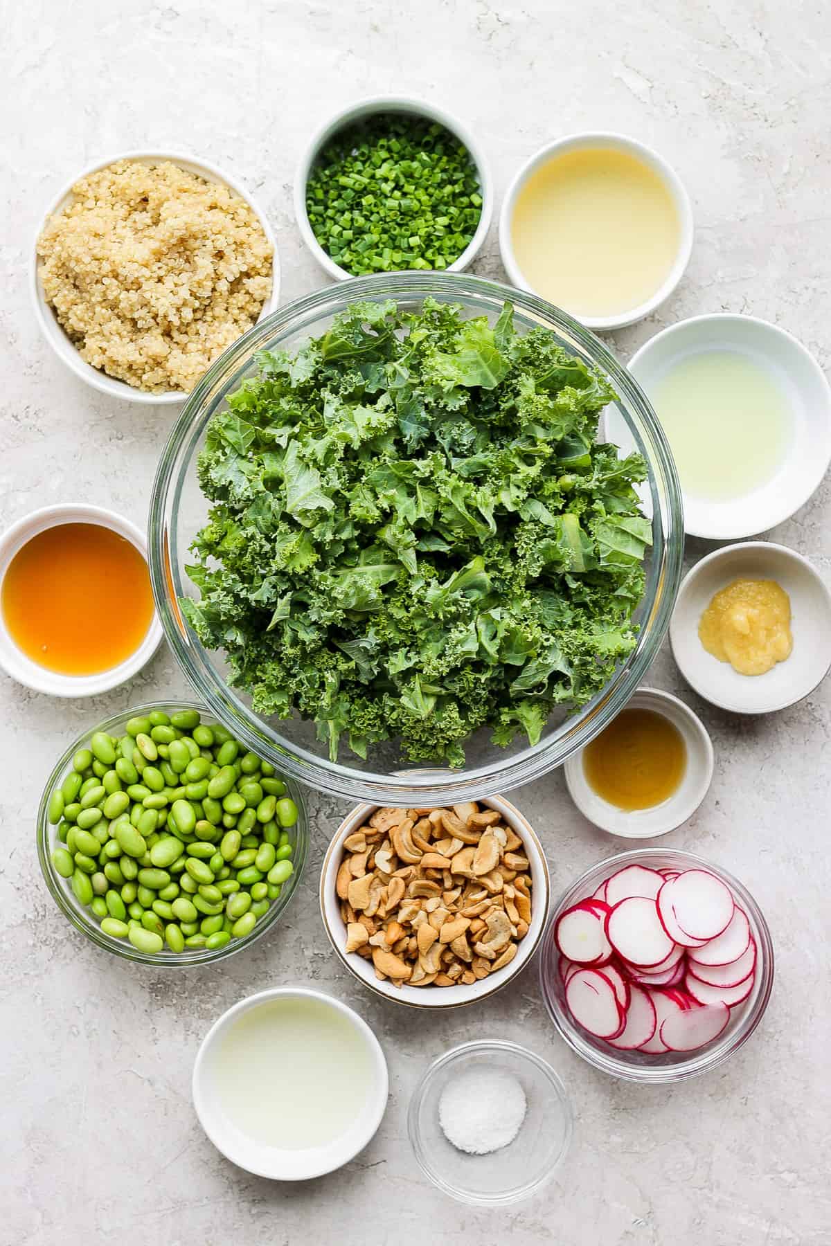 ingredients for kale and radishes salad.