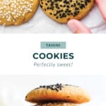tahini cookies with sesame seeds on top.