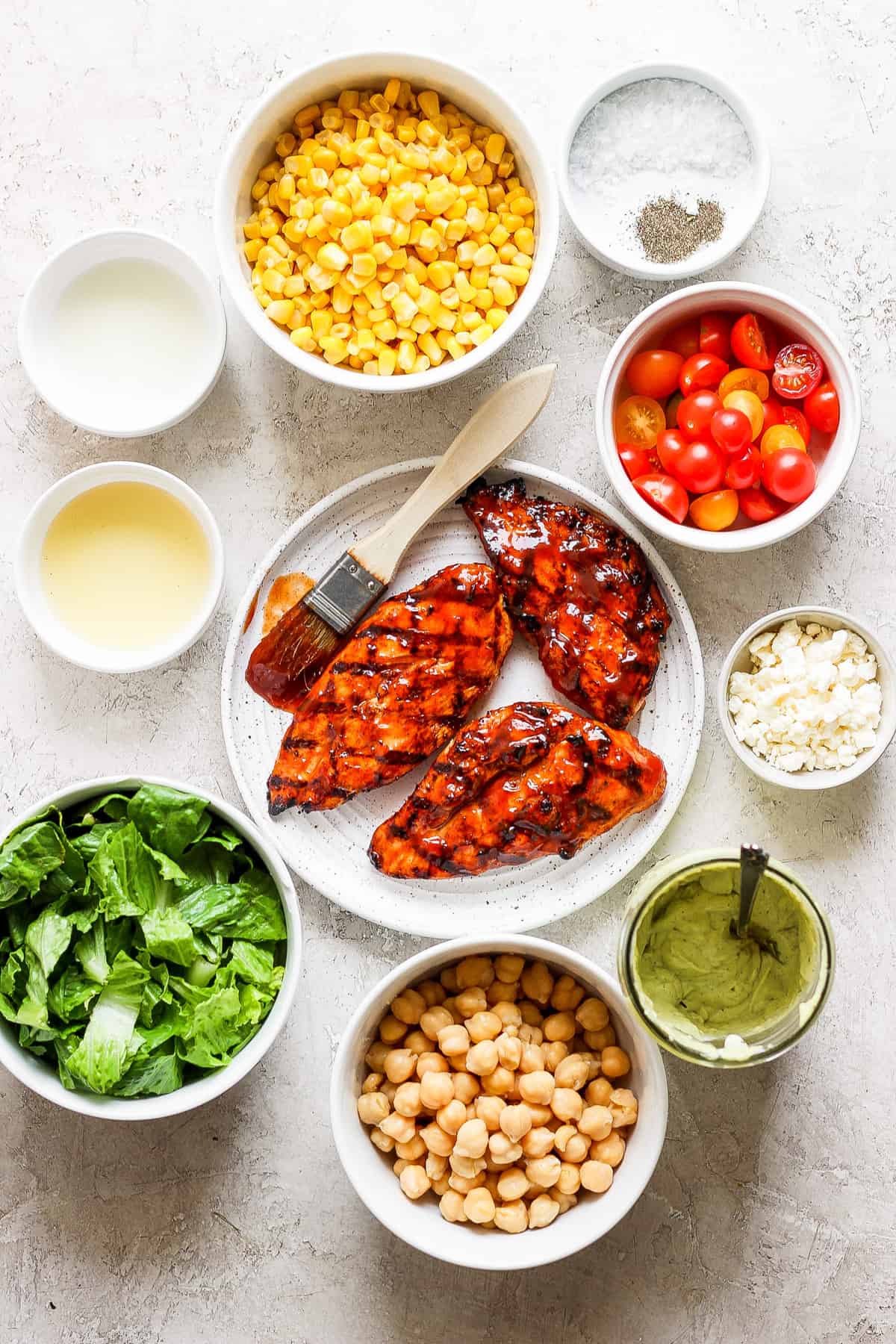 the ingredients for a bbq chicken salad.