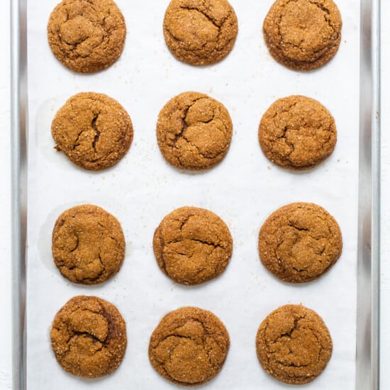 Ginger cookies on a baking sheet.