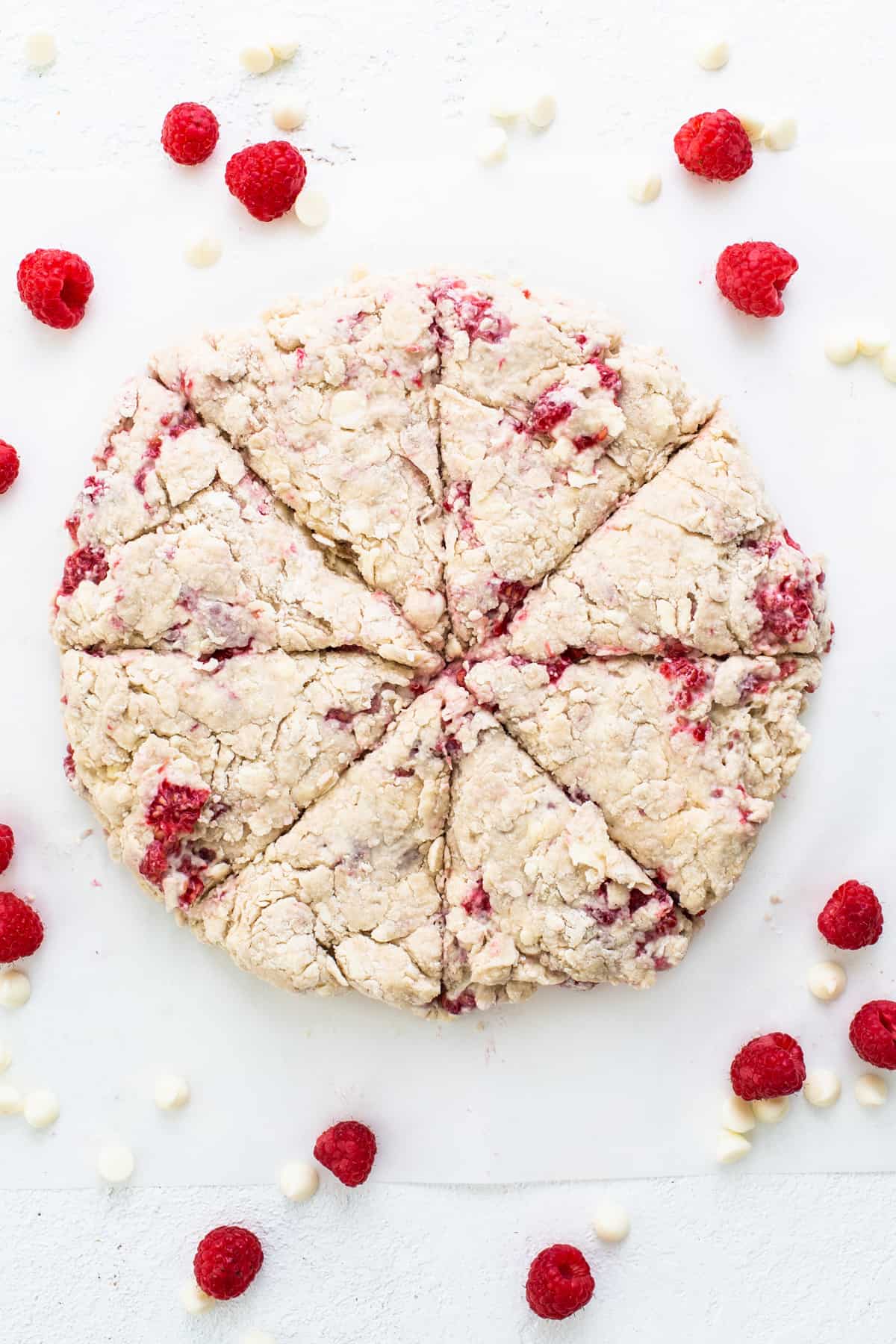 Raspberries and white chocolate scones.