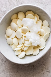 White chocolate chips in a bowl.